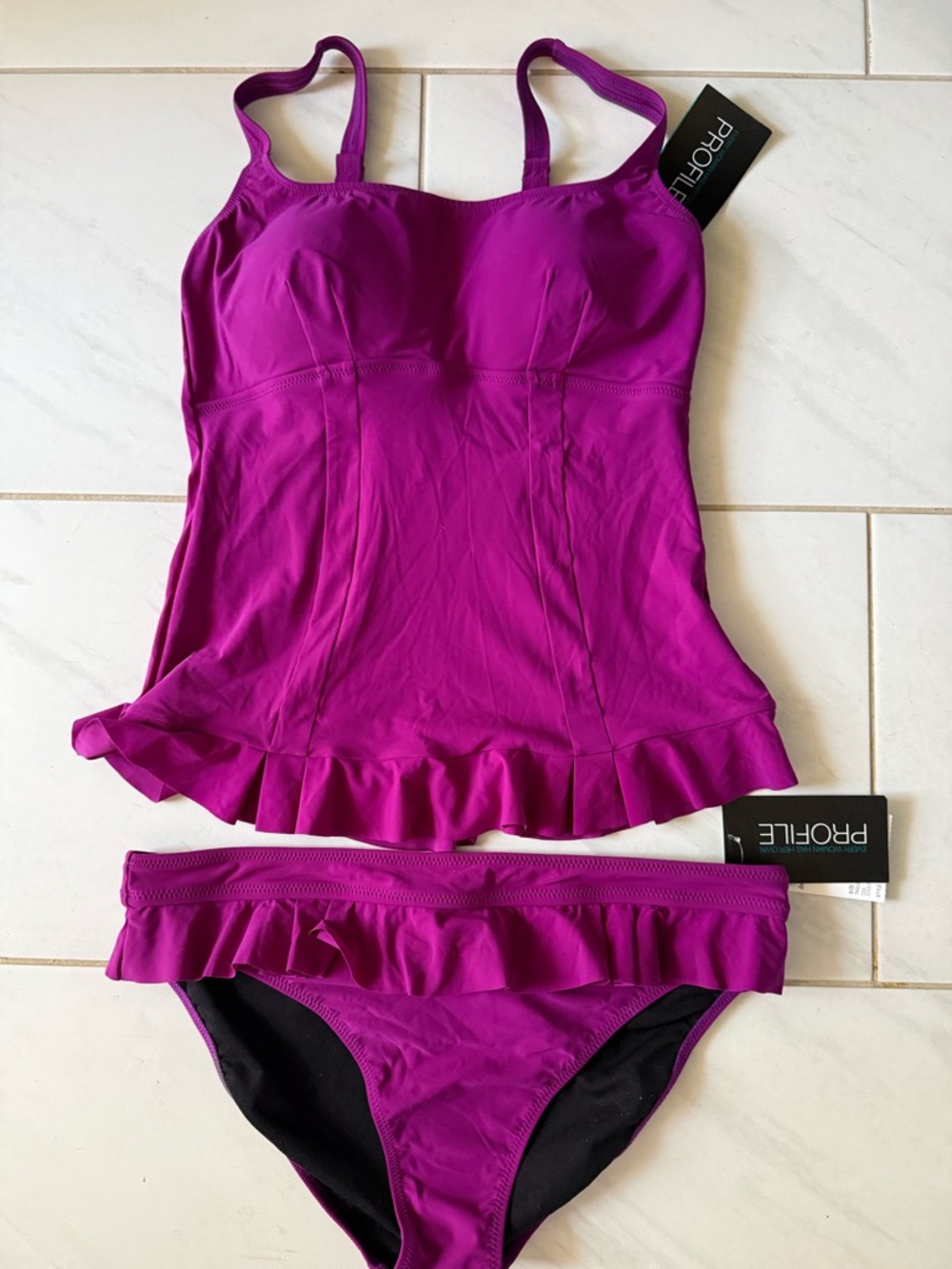 Profile  by Gottex : Magenta Ruffle Tankini  2 piece  Set ( Size 12 )  NWT